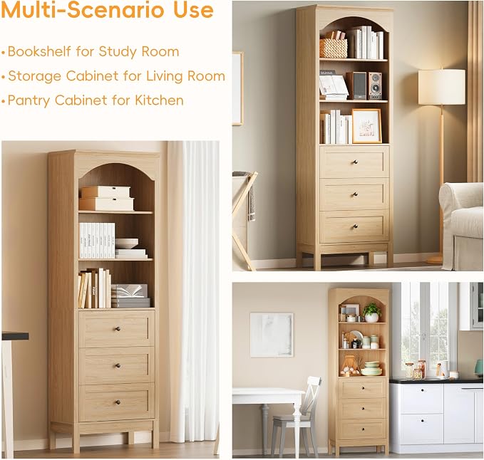 Bookshelf with Drawers, Floor Standing Display Storage Cabinet - Image 6