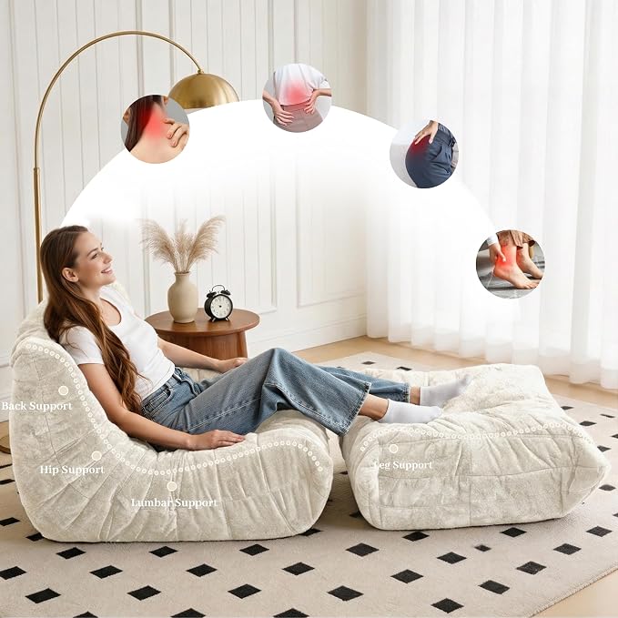 Bean Bag Ottoman, Memory Foam Lazy Bean Bag Sofa, Fireside Chair Foot Rest - Image 6