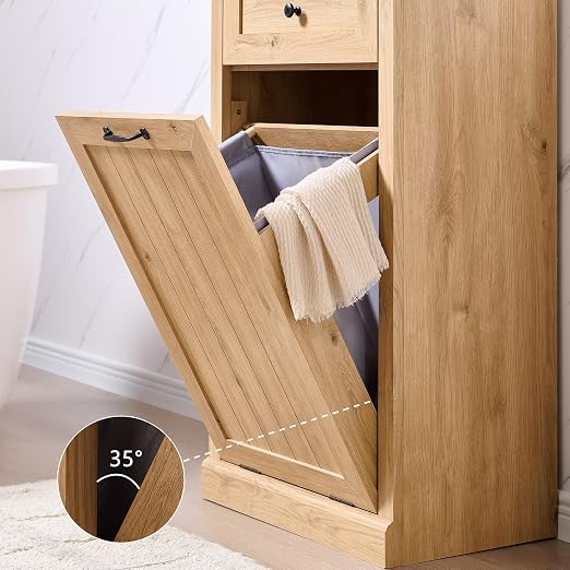 IFGET Tilt Out Trash Can Cabinet, 10 Gallon Farmhouse Laundry Hamper Cabinet - Image 5