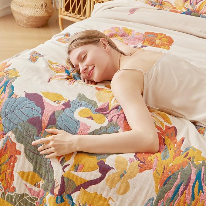 LUTBM Queen Throw Blanket for Bed 100% Cotton Boho Breathable Soft Quilt - Image 9