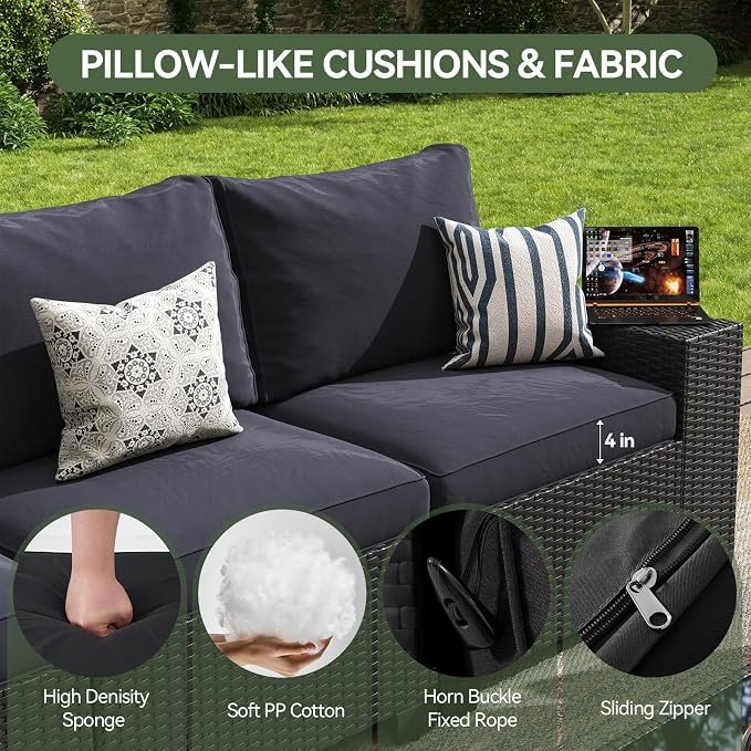 Aoxun Patio Furniture Set, Widen Armrests Wicker Outdoor Sectional - Image 3