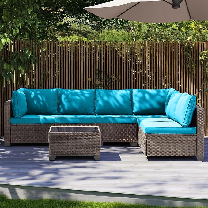 MOCHITO 7 Pieces Outdoor Patio Furniture Sets, All-Weather Sectional Sofa Dark by Unknown