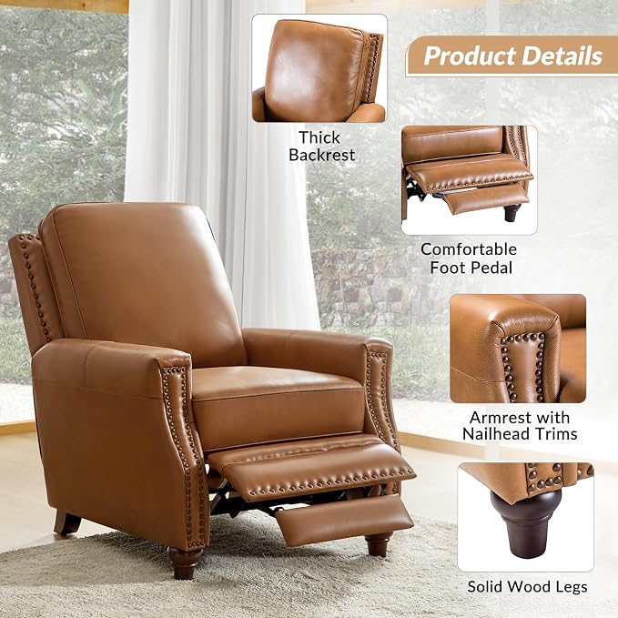 HULALA HOME Genuine Leather Manual Recliner Chair - Image 7