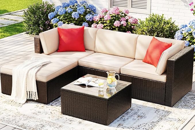 Devoko 5 Pieces Patio Furniture Sets All Weather Outdoor Sectional Patio Sofa by DEVOKO