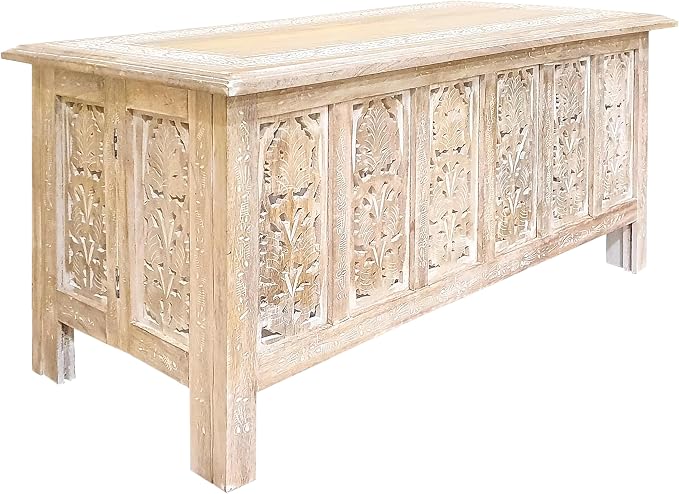 Rectangular Coffee Table – 36x18 Inch White Wash Finish Modern Wooden Center by TheWoodenTown