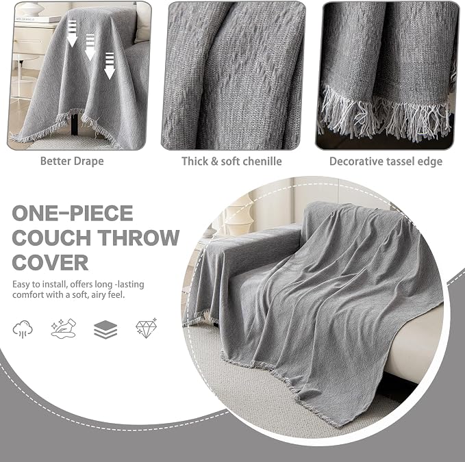 DREAMINGO Modern Chenille Couch Cover Blanket Washable Sofa Covers - Image 3