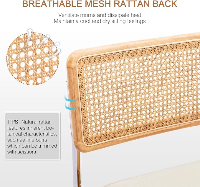 Zesthouse Natural Rattan Dining Chairs Set of 4, Mid Century Modern Dining - Image 3