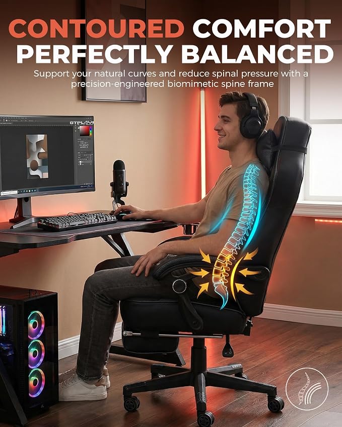 GTPLAYER Gaming Chair with Footrest, Big and Tall Game Chair 350lb Racing Style - Image 5