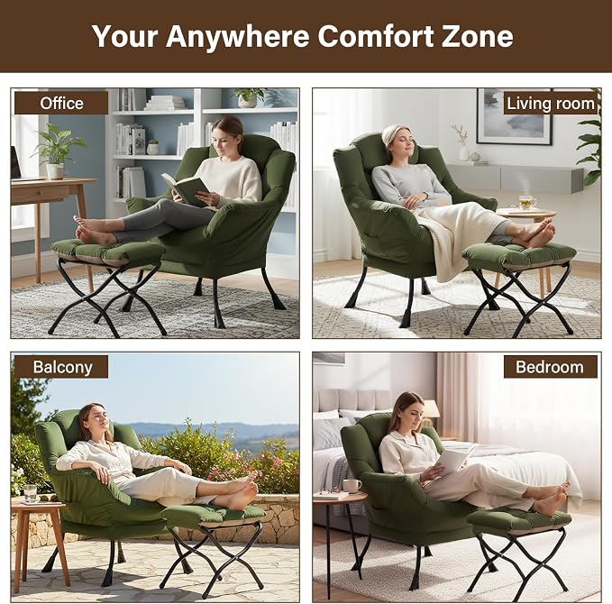 Welnow Lazy Chair with Ottoman, Modern Reading Accent Chair with Armrests and a - Image 6