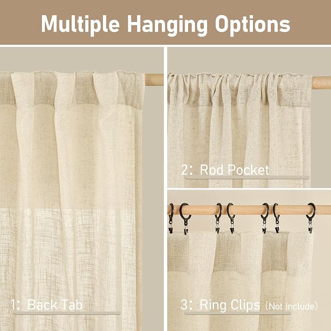 LAMIT Short Window Linen Curtains 36 Inch Length 2 Panels, 34 x 36 Inch - Image 3