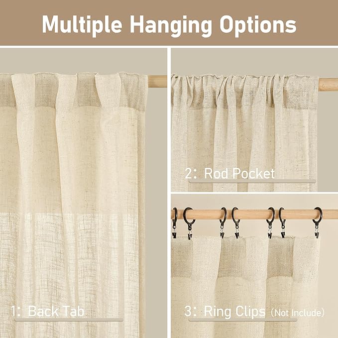 LAMIT Faux Linen Curtains 63 inches Long - Image 3