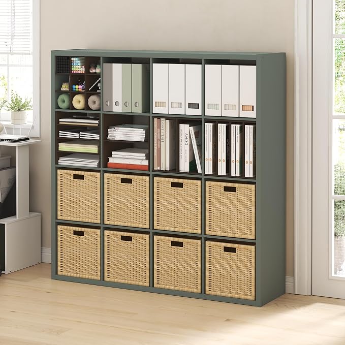 Furinno Cubicle Book Shelf, 16-Cube Bookshelf, Extra Thick Frame Reversible - Image 2