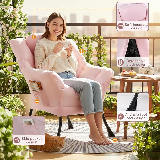 Lazy Chair for Living Room, Large Pink Accent Chair - Image 2