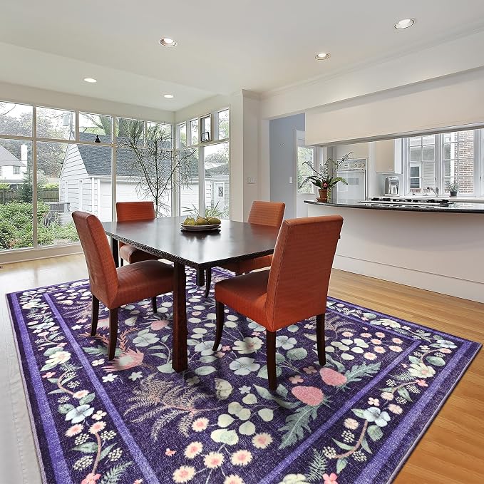 Purple Area Rugs for Living Room, Non-Slip 4x6 Vintage Rug for Bedroom - Image 6