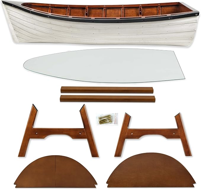 SAILINGSTORY Wooden Boat Coffee Table Boat Bookshelf Coastal Coffee Table - Image 4