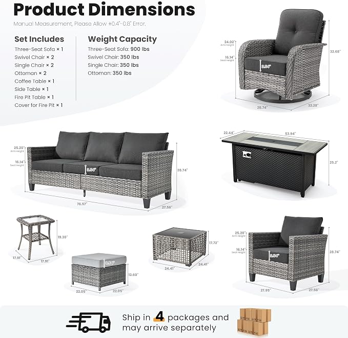 ovios 10 Pieces Patio Furniture Set, Outdoor Wicker Sofa Couch - Image 8