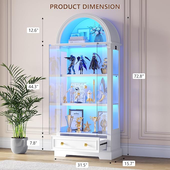Arched Display Cabinet with Glass Doors, 4-Tier Display Case - Image 2