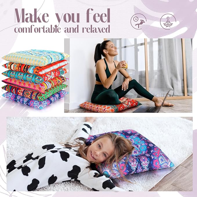 Menkxi 6 Pcs Bohemian Floor Pillows Seating 15 Inch Boho Floor Cushions Sitting - Image 4