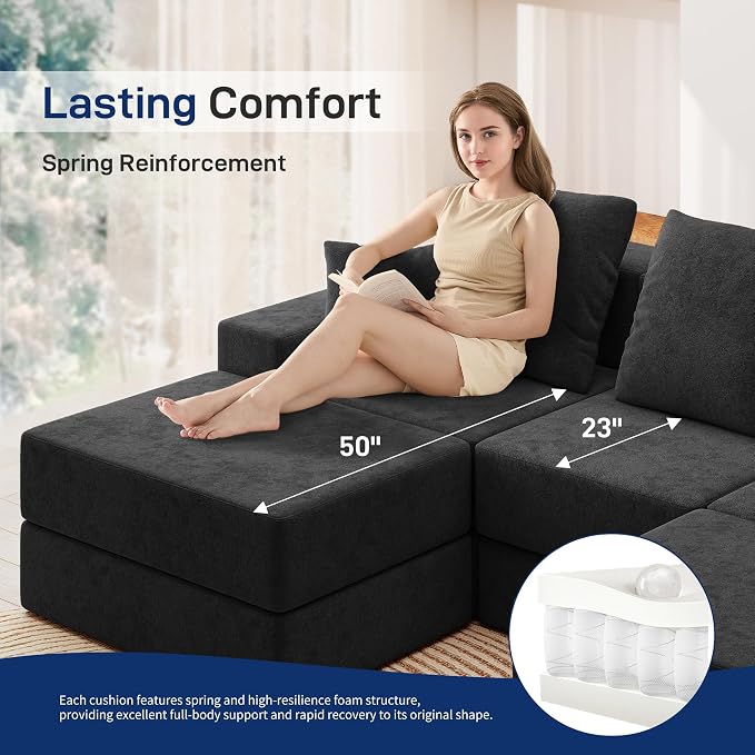 Living&Giving 101" U-Shaped Cloud Sectional Couch - Image 6