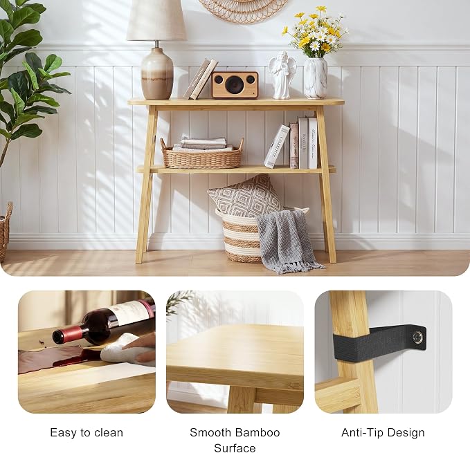 39.4" Solid Bamboo Entryway Console Table, Sofa Table Behind Couch, Narrow - Image 7