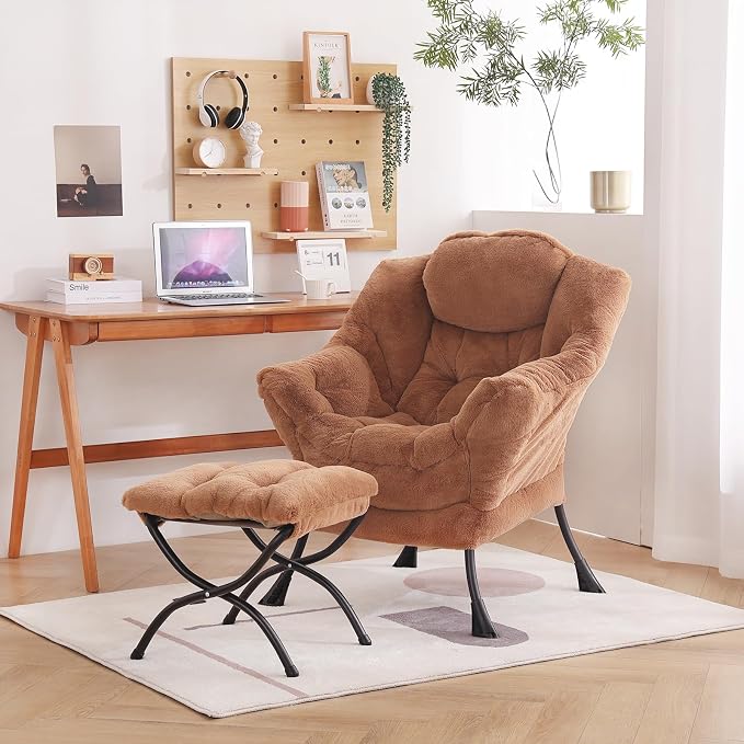 Welnow Lazy Chair with Ottoman, Modern Accent Chair with Armrests and a Side - Image 2