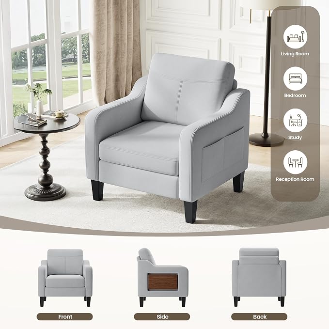 Accent Chair for Living Room Modern Linen Upholstered Armchair Side Wooden - Image 4