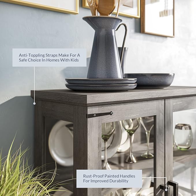 BELLEZE Set of 2 Glass Display Cabinet, Living Room, or Kitchen - Image 3
