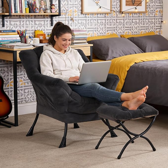 MBOOYOME Lazy Chair with Folding Ottoman, Modern Accent Lounge Armchair with - Image 2