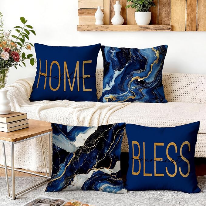 OBSEDE Blue Marble with Faith Quotes Decorative Throw Pillow Covers 18 × 18 in - Image 6