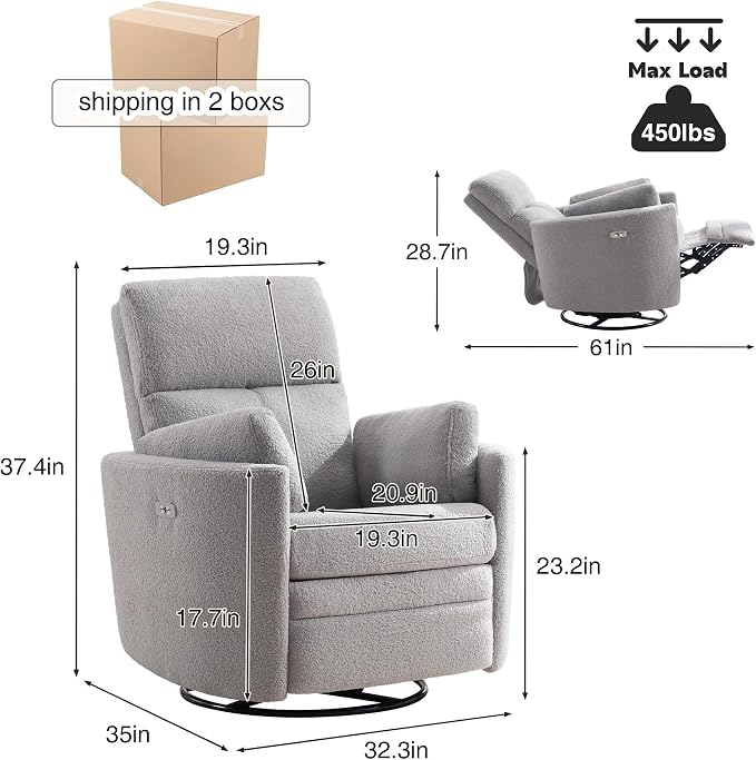 Power Recliner, Nursery Swivel Glider Rocking Chair - Image 2