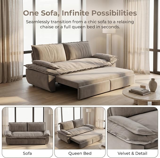 73.2" Sofa Bed Queen, 3-in-1 Pull Out Sofa Bed - Image 12