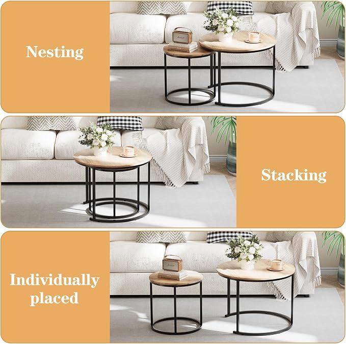 Garden 4 you Nesting Coffee Table, 23.6" Round Coffee Table Set of 2, Wooden - Image 6