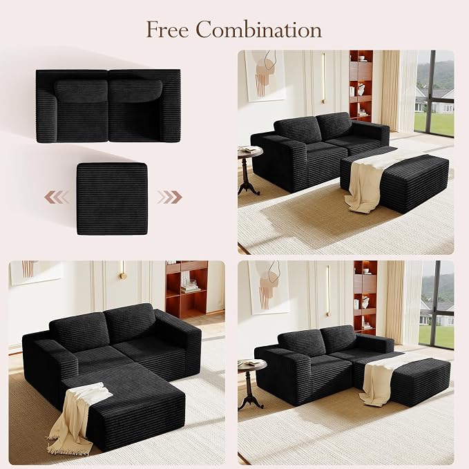 Vesgantti 80" Modular Sectional Sofa, Corduroy Cloud Couch - Image 7