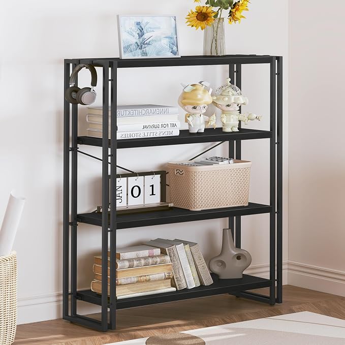 HCHQHS Bookshelf, 4-Tier Industrial Bookcase, Freestanding Tall Bookshelves - Image 2