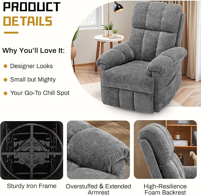 Korser Recliner Chair, Swivel Rocker Recliner Chair - Image 5