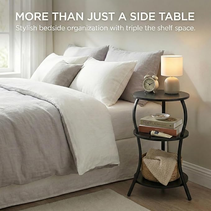 Vintage Small Round Side Table, 3-Tier Slim Waist Circular End Table - Image 8