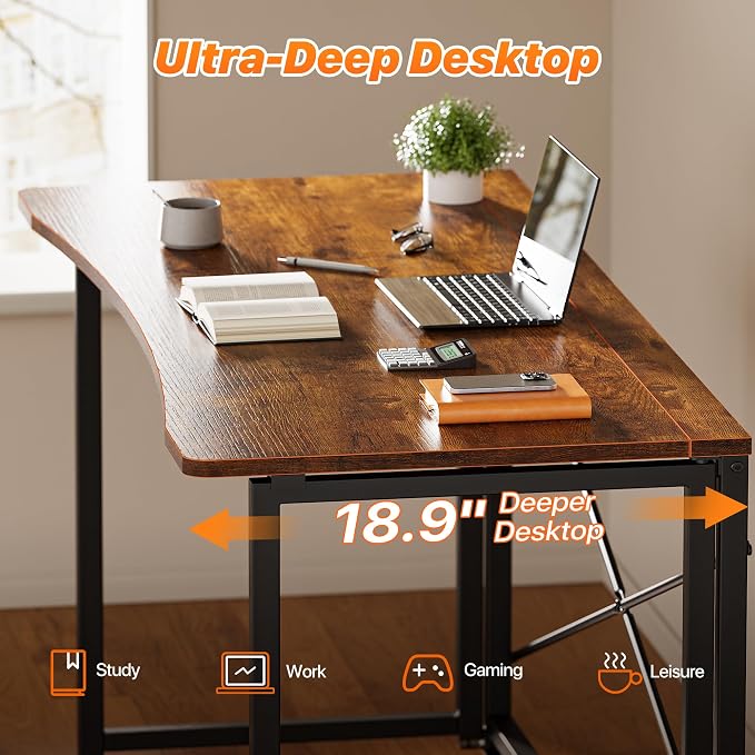 Huuger Folding Desk for Small Spaces, 47.2 Inch Foldable Computer Table - Image 4