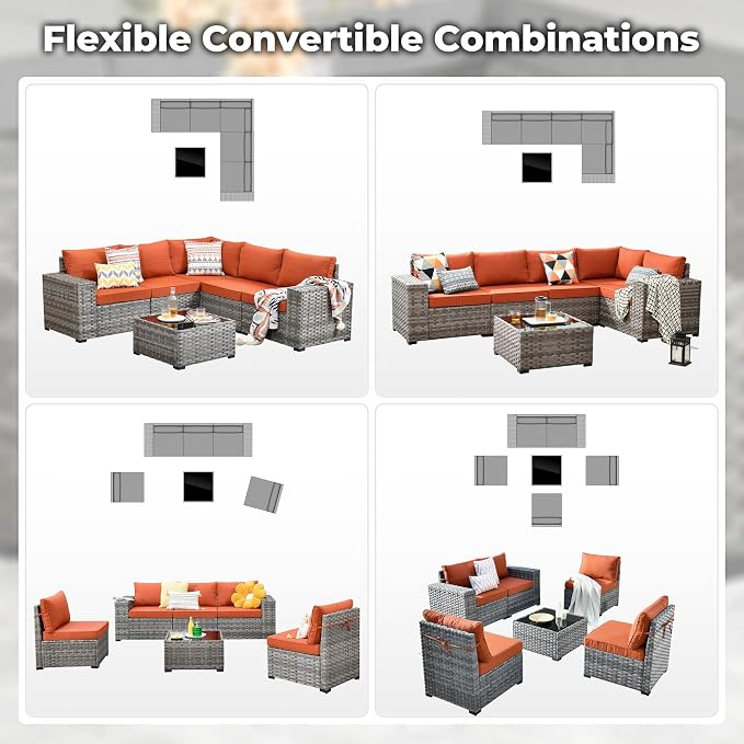 ovios 6 Pieces Patio Furniture Set, Outdoor Wicker Sectional Sofa - Image 6