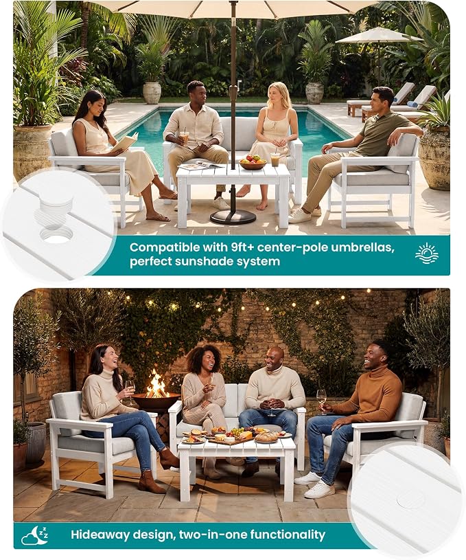 SERWALL 2 Pieces Single Cushioned Lounge Chair, HDPE Outdoor Adirondack Sofa - Image 3