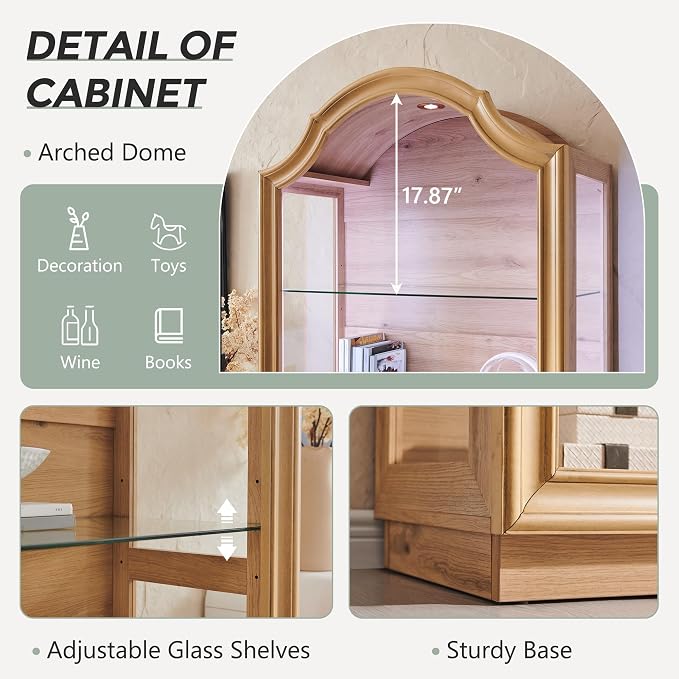 IFGET 72" Arched Glass Display Cabinet, Modern Curio Cabinet - Image 4