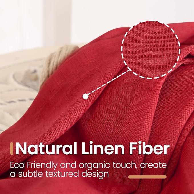 BGment Red Linen Kitchen Curtains Window Over Sink, Short Semi Sheer Drapes - Image 3