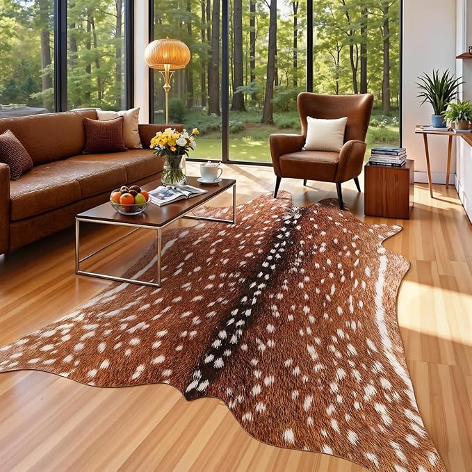 AROGAN Premium Deer Print Rug 6.2x7 Feet, Machine Washable Faux Fur Rug by AROGANAREARUG