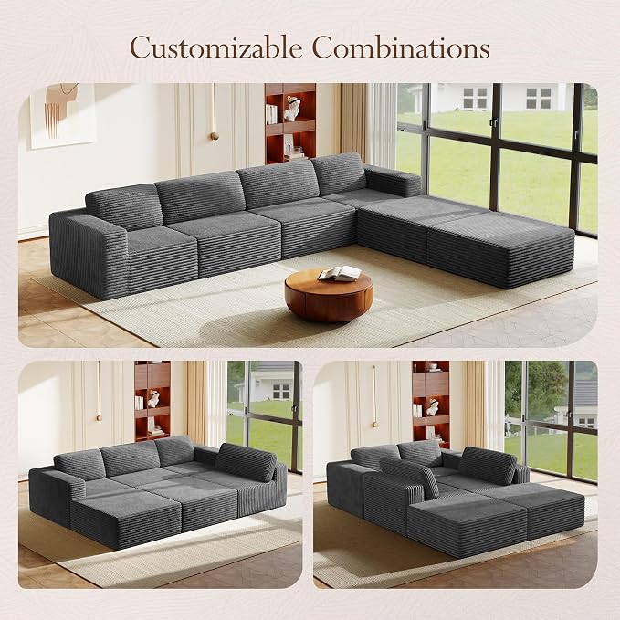 Vesgantti 159" Large Modular Sectional Sofa, U-Shaped Corduroy Cloud Couch - Image 4