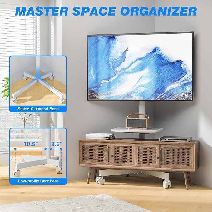 Rolling TV Stand with Shelf for 23-65/32-85 inch TVs up to 88lbs, Portable - Image 4