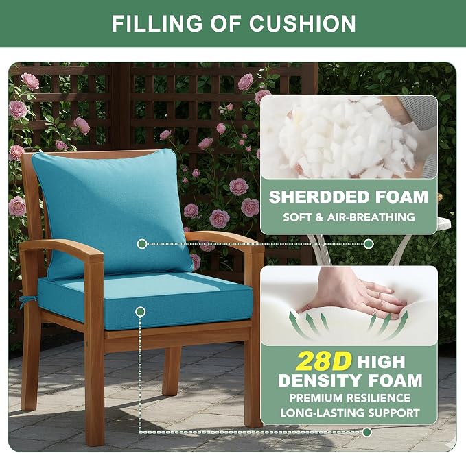Summsun Faux Linen Outdoor Chair Cushions, Water Resistant Backrest and Deep - Image 6