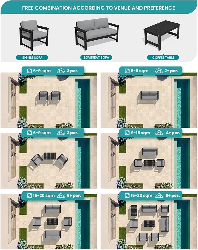 SERWALL 3 Pieces HDPE Outdoor Sofa Bistro Set - Image 8