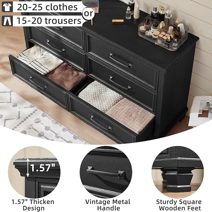 SAVOR LIFE Farmhouse Black 6 Drawer Dresser - Image 4