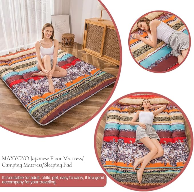 MAXYOYO Bohemian Retro Floor Mattress Vintage Floral Japanese Futon Mattress - Image 4