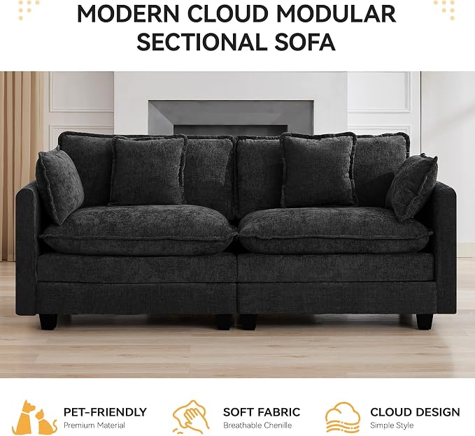 76'' Cloud Deep Seat Loveseat, Upholstered Chenille Modular 2-Seats Sectional - Image 6