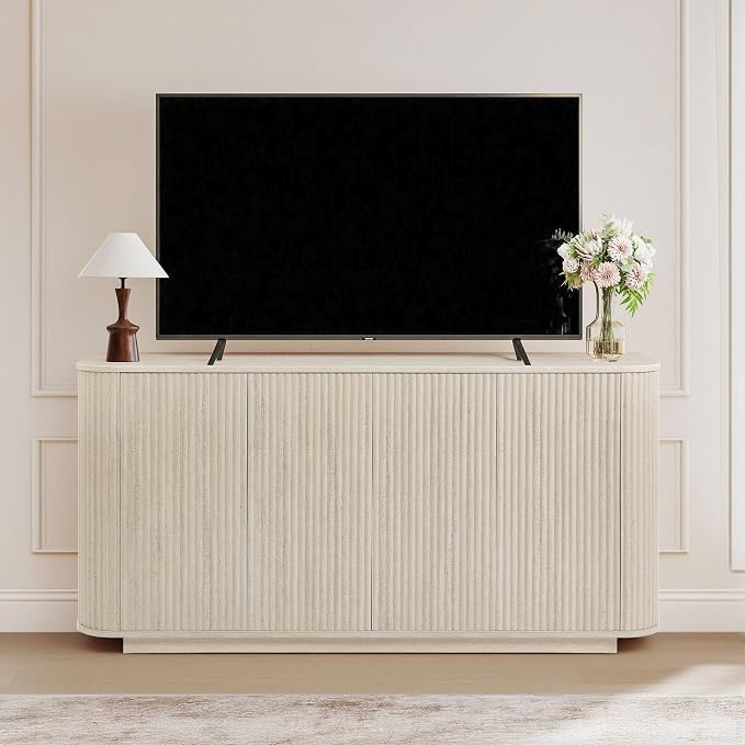 LKTART 64" Buffet Cabinet with Storage, Modern Fluted Accent Sideboard Media - Image 5